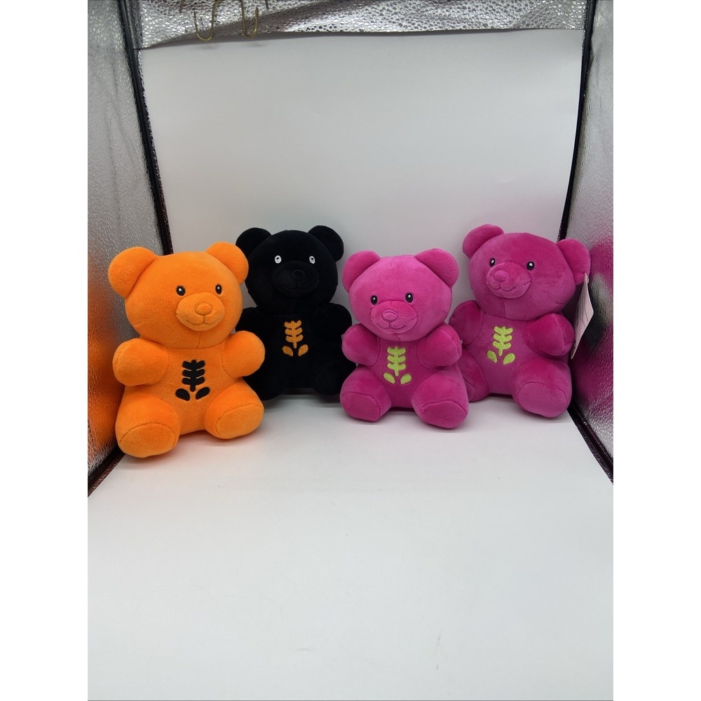 Way to Celebrate Halloween 6 Inch Gummy Bear Plush Set of 4 Orange Black Pink